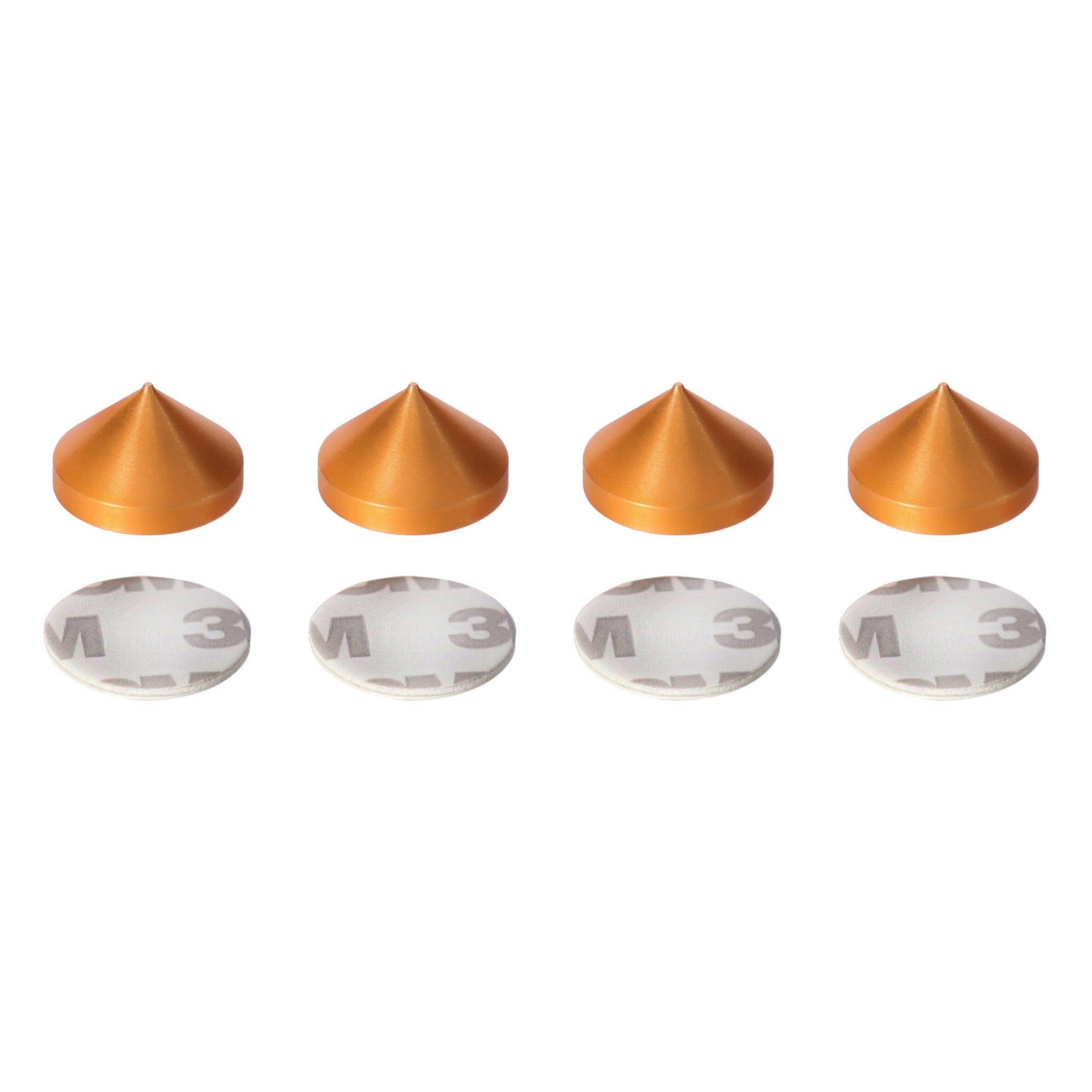 Speaker Spikes Cones Orange Aluminium with adhesive pads - Set of 4 pcs